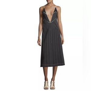 VALENTINO Plunging Sleeveless Jersey Dress with Contrast Topstitching Size 8